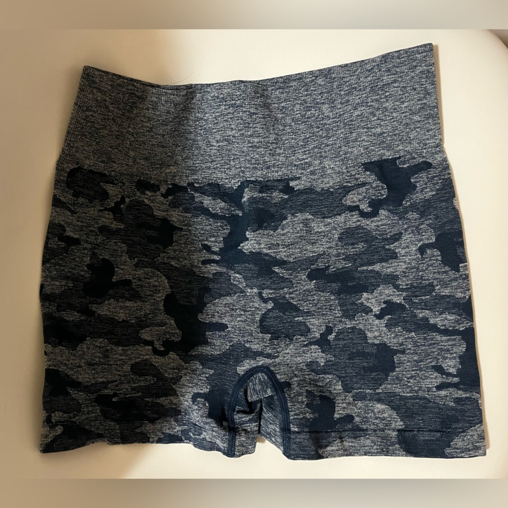 Blue camo spandex shorts